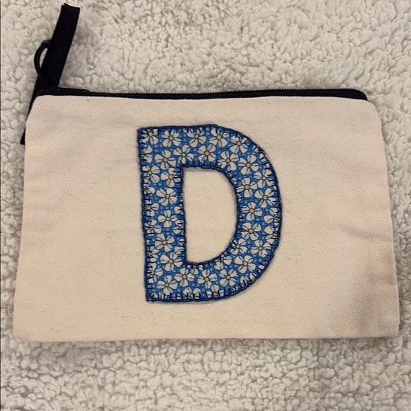 Canvas Pouch with Blue Floral 'D' - Picture 1 of 2